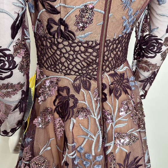 Bronx and Banco Purple Fiora Sequin Embroidered Mesh ¾ Sleeve Mini Dress Size 4 - Picture 13 of 17